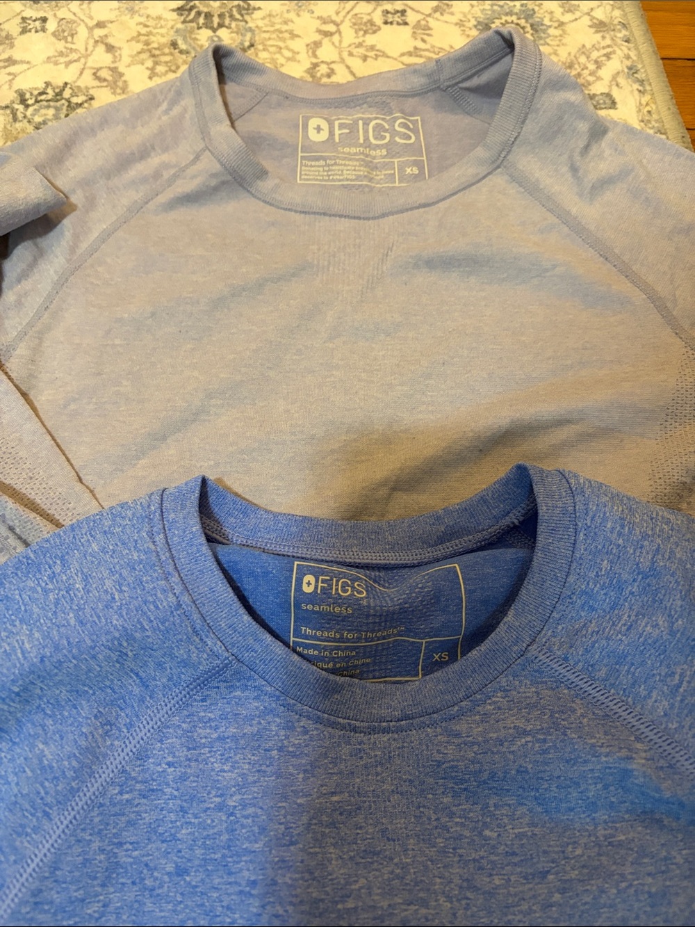 FIGS seamless Crew Neck Top - Blue and Light Blue/purple bundle